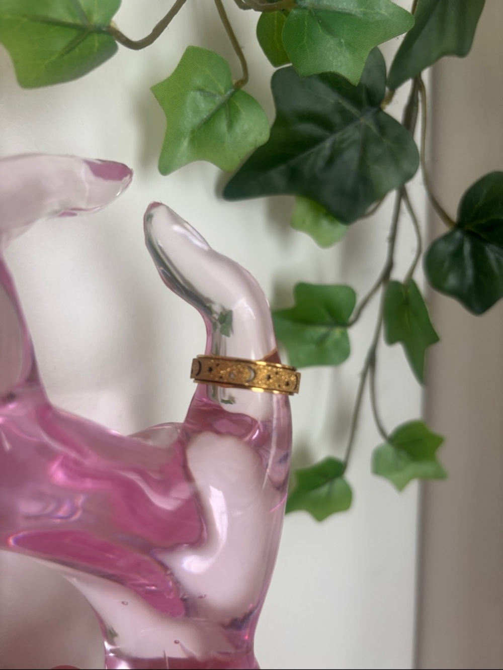 Gold-Tone Rotating Textured Band Ring Fidget with Moon and Star Detail